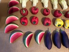 Lot Of 34 Handmade Fabric Fruit & Vegetables Display Decor