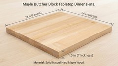 24 in. x 24 in. x 1.5 in. Solid Maple Butcher Block Countertop