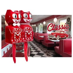CLASSIC RED KIT CAT CLOCK 15.5″ Free Battery MADE IN USA Kit-Cat Klock Retro NEW
