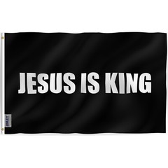 Anley Fly Breeze 3×5 Foot Jesus is King Flag – White Christian Flags Black