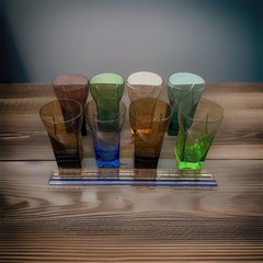 Mid-Century Modern Italian Art Glass Set Of Eight Wedge Base Barware MCM