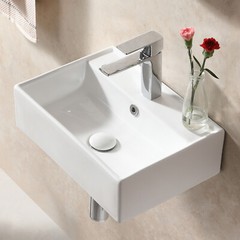 Washbasin Sink Bathroom Vessel Sink Ceramic Rectangular Wall Mount Floating Sink