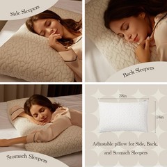 Memory Foam Pillows for Sleeping Adjustable Bamboo Blend Queen Size 18X28 in