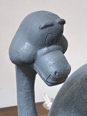 Brontosaurus Dinosaur Lamp with 10″ Diam White Shade Gray Resin Nursery Decor