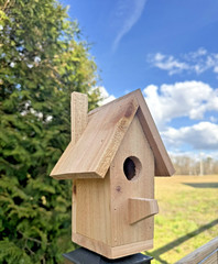 Handmade Cedar Birdhouse w/ Chimney Rustic Outdoor Wren Chickadee Nest Box