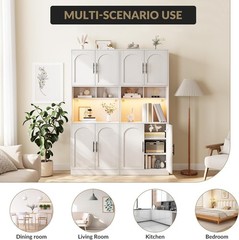 Kitchen Pantry Cabinet ,Hutch Cabinet Cupboard with LED Lights & Microwave Shelf