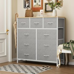 9 Storage Drawer Dresser for Bedroom Tall Wood Dresser with Fabric Storage Tower