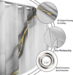 Grey Modern Abstract Shower Curtain, Grey Mix Gold Ombre Marble Texture Luxury B