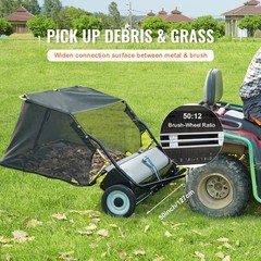 50″ Tow Behind Lawn Sweeper 26 Cu. Ft. Leaf & Grass Collector Adjustable Height