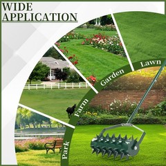 18in Lawn Aerator, Heavy Duty Rolling Aerator Lawn Tool, Manual Lawn Aerator
