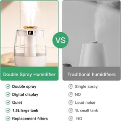 1.5L bedroom humidifier dual-nozzle digital display humidifier LED light adjusta