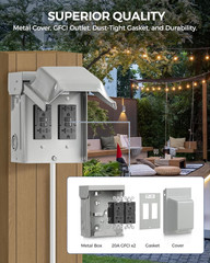 Outdoor Outlet Box, Waterproof Outdoor Electrical Outlet Box, Dual 20 Amp WRTR G