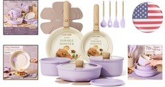 Versatile 19-Piece Pots and Pans Set – Non-Stick, Oven Safe & Stylish Purple