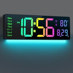 Digital Wall Clock Large Display 16″, Digital Clock with 11 RGB Multicolor