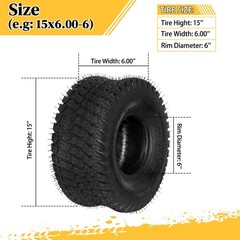 2 * 15×6.00-6 Lawn Mower Garden Tractor Turf Tires 4 Ply Tubeless 15×6-6 15x6x6