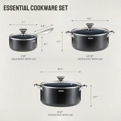 6PCS Induction Cookware Set – Non-Stick Ceramic, Dishwasher & Oven Safe (Black)