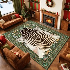 Zebra Print Area Rug Faux Skin Cowhide Animal Design Mat Faux Suede Indoor Floor