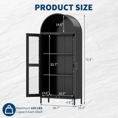 73 in Tall Metal Arched Cabinet Kitchen Pantry Storage Cabinet with Glass Doors