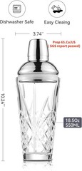 18.5oz Crystal Cut Glass Cocktail Shaker with 0.5/1/1.5oz Lid Jigger #304 Steel