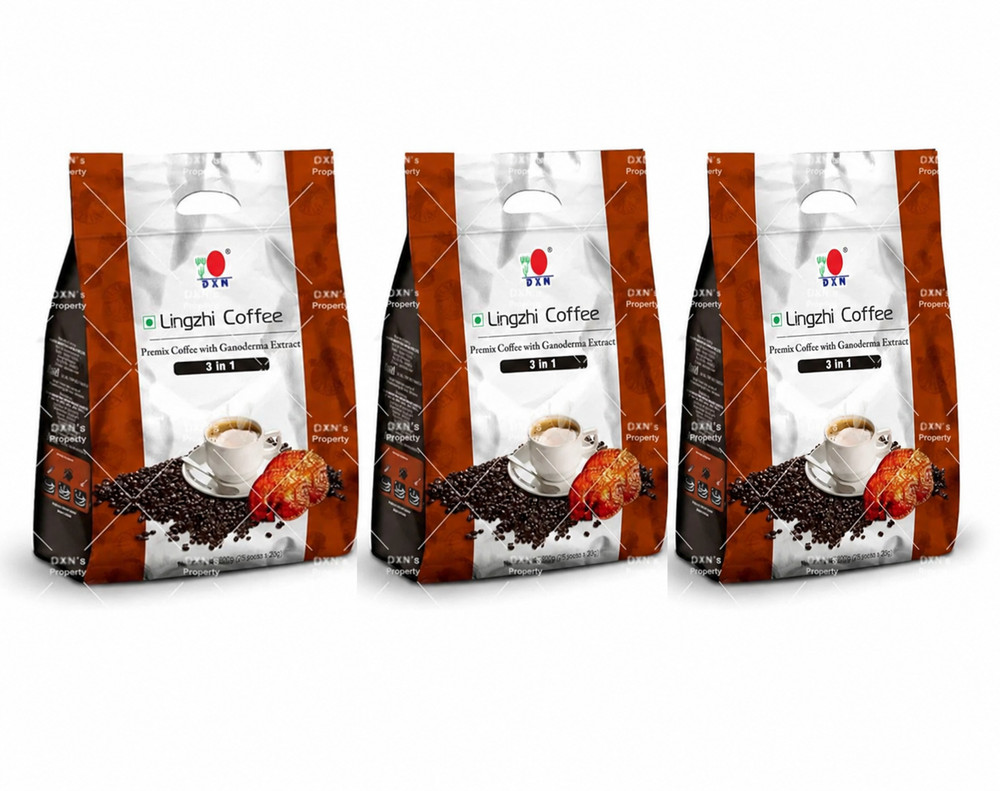 DXN Lingzhi 3 in 1 Coffee 25 Sachets with Ganoderma Extract (Pack of 3)