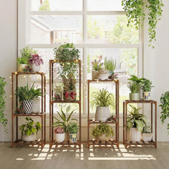 Bamworld Plant Stands Indoor 4 Sets Plant Shelves Outdoor Wooden Plant Holder