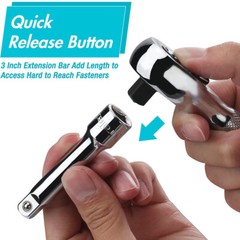 DURATECH 4PCS 1/4″ 3/8″ Drive Stubby Ratchet Set with 2 Extension Bar 72-Tooth