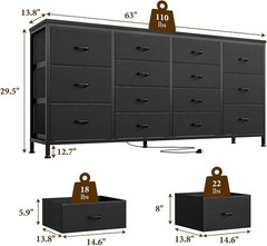 63 Inch Large Fabric Chest of 14 Drawers Long Dresser 70 75″TV Stand for Bedroom