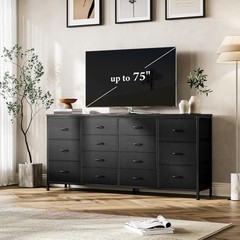 63 Inch Large Fabric Chest of 14 Drawers Long Dresser 70 75″TV Stand for Bedroom