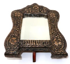 Tunisia, Handmade Silver Embossed Floral Desk Vanity Top Mirror, 5 7/8″ x 7 1/2″