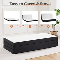 Tri-Fold Memory Foam Mattress Portable Foldable Mattress Topper w/Washable Cover
