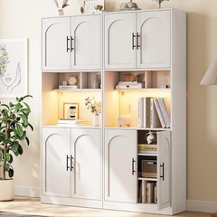Kitchen Pantry Cabinet ,Hutch Cabinet Cupboard with LED Lights & Microwave Shelf