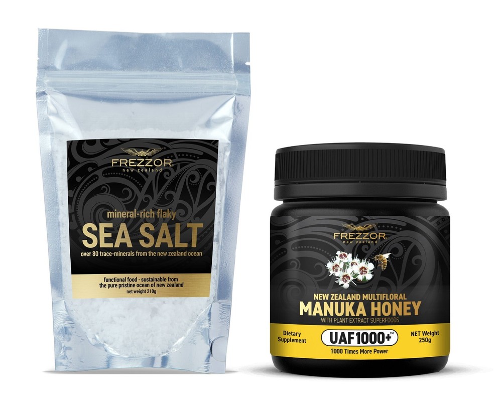 FREZZOR Natural Mineral Rich, Flaky Sea Salt + Multifloral Manuka Honey UAF1000+
