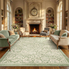 Sage Green Floral 5X7 Rug Washable Vintage Boho Rugs for Living Room Non-Slip Fl