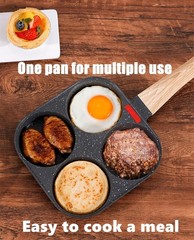 4 Holes Egg Fry Pan Pancake Maker Non-stick Egg Hamburger Pan W/ Wooden Handle