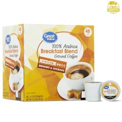 Great Value 100% Arabica Breakfast Blend Medium Roast Ground Coffee Pods, 48 Ct
