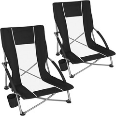 Low Beach Chairs for Adults 2 Pack, Lightweight Folding Sand Chairs with Breatha