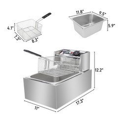 2500W 6L Commercial Electric Deep Fryer Restaurant Stainless Steel 10.5QT W/Lid
