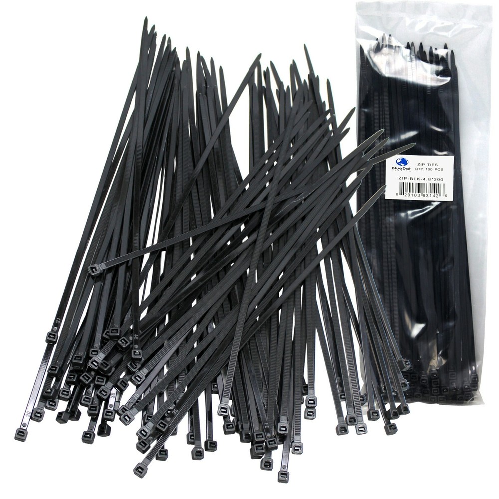 100 pcs BLACK Cable Ties 12″ inch 52lbs, Fantastic Quality, Zip Ties, Nylon Ties