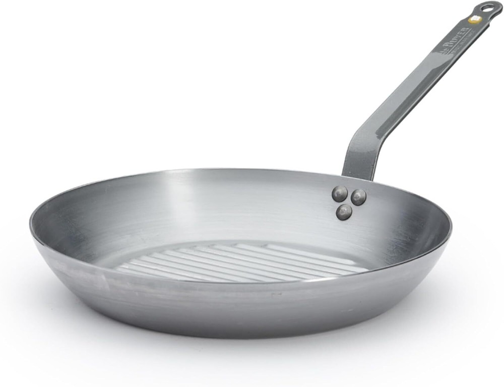De Buyer 12.50″ Mineral B Carbon Steel Grill Pan for Grilling & Browning Meat