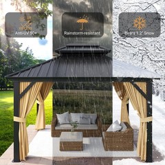 10x12FT Hardtop Gazebo Galvanized Steel Framed Double Roof Netting & Curtains