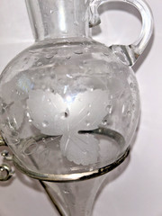 Vintage Wine Dispenser/Aerator – Etched Crystal – Iron & Silver Plate – Nice