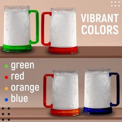 Beer Mugs with Gel Freezer 16 oz Double Walled Color Handles Set Of 4 Bar