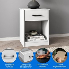 Ardent Nightstand Bedside Table with 1 Drawer End Side Table Bedroom White