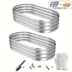 2 Pack Galvanized Raised Garden Bed Kit Oval Metal Planter Boxes Outdoor