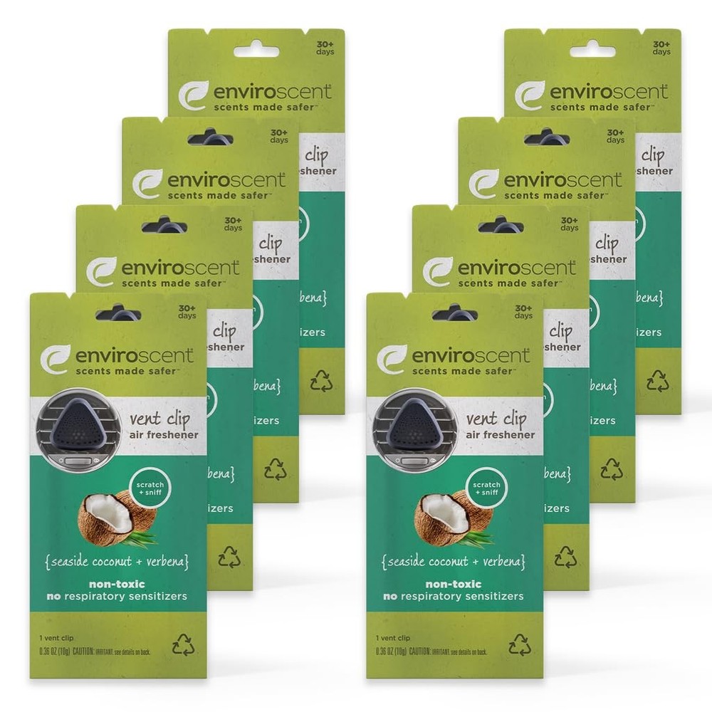 NonToxic Car Vent Clip Air Freshener | Lasts 30+ Days | 8 Count Seaside Coconut