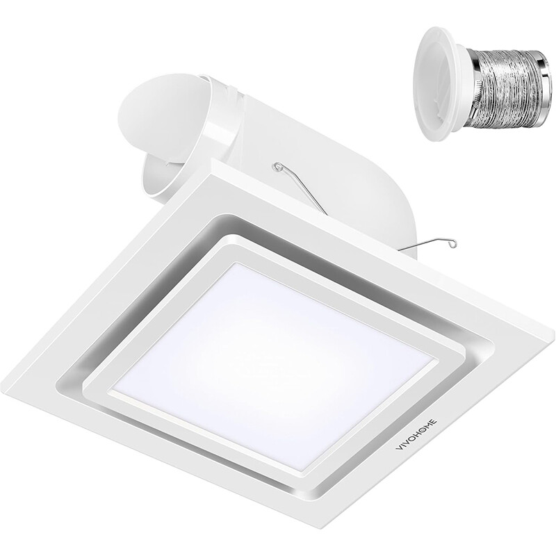 165 CFM Bathroom Exhaust Fan with 6500K LED Light & 4″ Duct Hose 2.5 Sones Fan