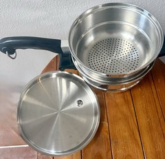 Vtg 2 Qt Saladmaster 3 Piece Double Boiler Steamer Pot Pan Set Stainless~MINT