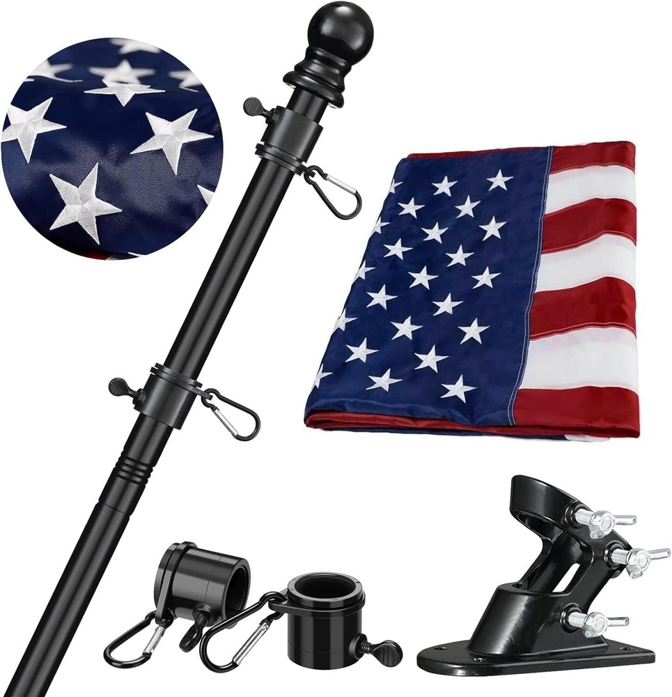 Flag Pole Kit 6Ft Flag Pole House Porch Black Holder Wall Mounting Bracket New