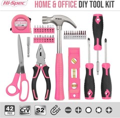 Hi-Spec Pink Household Tool Kit Set with Toolbox Case for DIY Home Repair