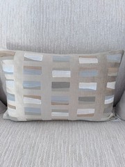 Room & Board Capa Throw Pillow 20×13 Mineral Blue Tan Lumbar Down Inser New Tag